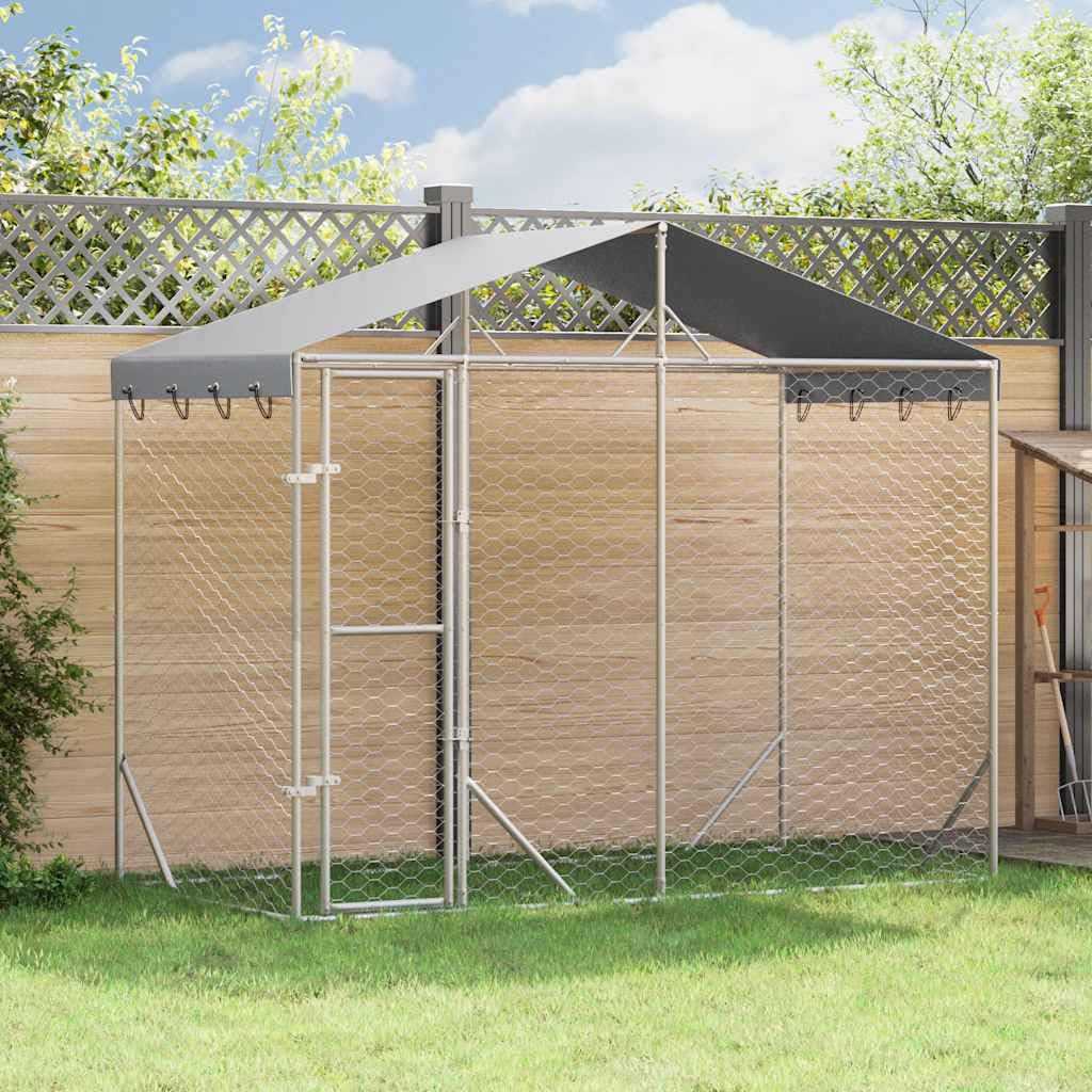 vidaXL Cuccia Cani Esterno Tetto Argento 3x1,5x2,5m Acciaio Zincato
