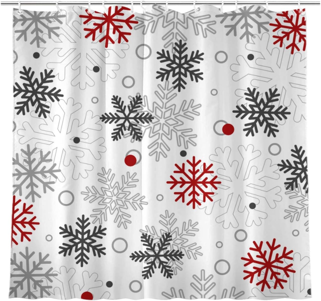 Joocar Men's Christmas Snowflakes Shower Curtain Winter Red Grey White Snowflake Waterproof Shower Curtains For Bathroom Merry Xmas New Year Holiday Bathroom Shower Curtain Set With Hooks 72X72 Inch