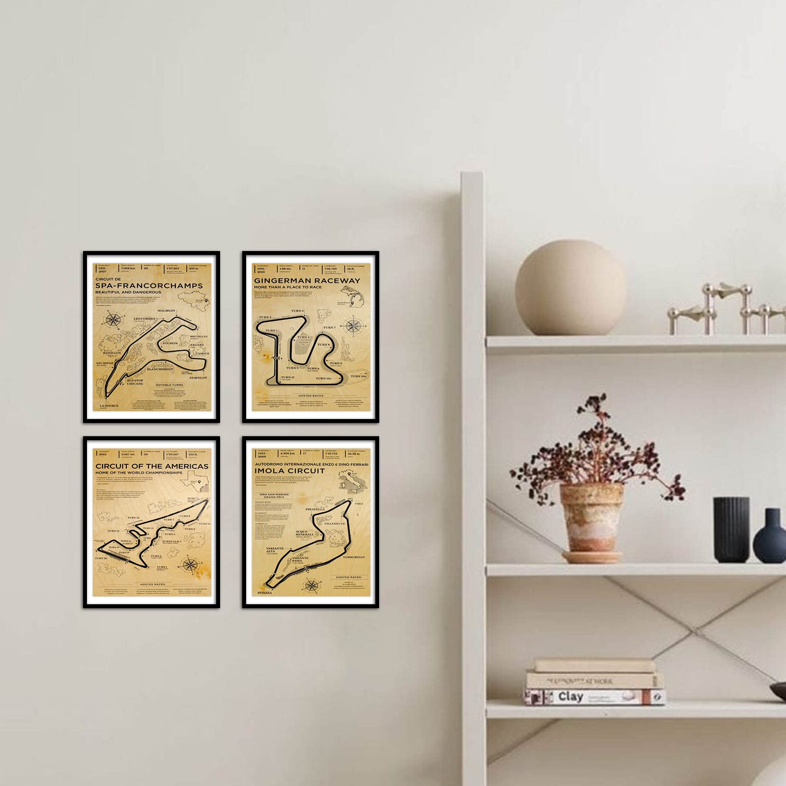 Lienzo de circuito de carreras vintage F1 de 8 x 10 pulgadas, sin marco, decoración de habitación de niños, regalos para amantes de los autos, 8 x 10 pulgadas, 8 piezas 4