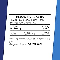 Vista 2 de Superior Source Biotina 1000 mcg. Tabletas microlingües de disolución rápida bajo la lengua, 100 unidades, apoya el crecimiento saludable