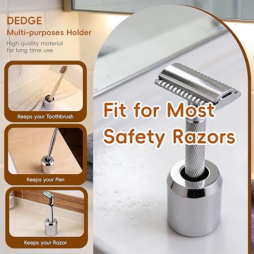 Vista 2 de DEDGE Soporte para maquinilla de afeitar de seguridad, soporte para maquinilla de afeitar de doble filo, soporte para afeitadora para accesorios