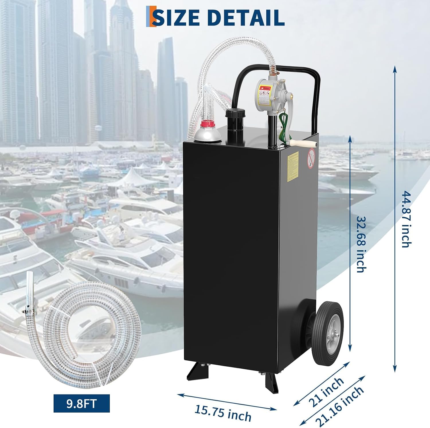 35 Gallon Fuel Gas Caddy with Wheels & Manual Transfer Pump, Diesel Fuel Transfer Storage Tank [9.8ft Hose], Gasoline Diesel Fuel Container for Cars, Lawn Mowers, ATVs, Boats, Black