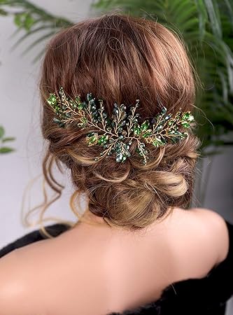Chargances Green Crystal Headband for Wedding Brides Bridesmaid Women Gemstones Gold Hair Accessories Girls Porm Hair Jewelry