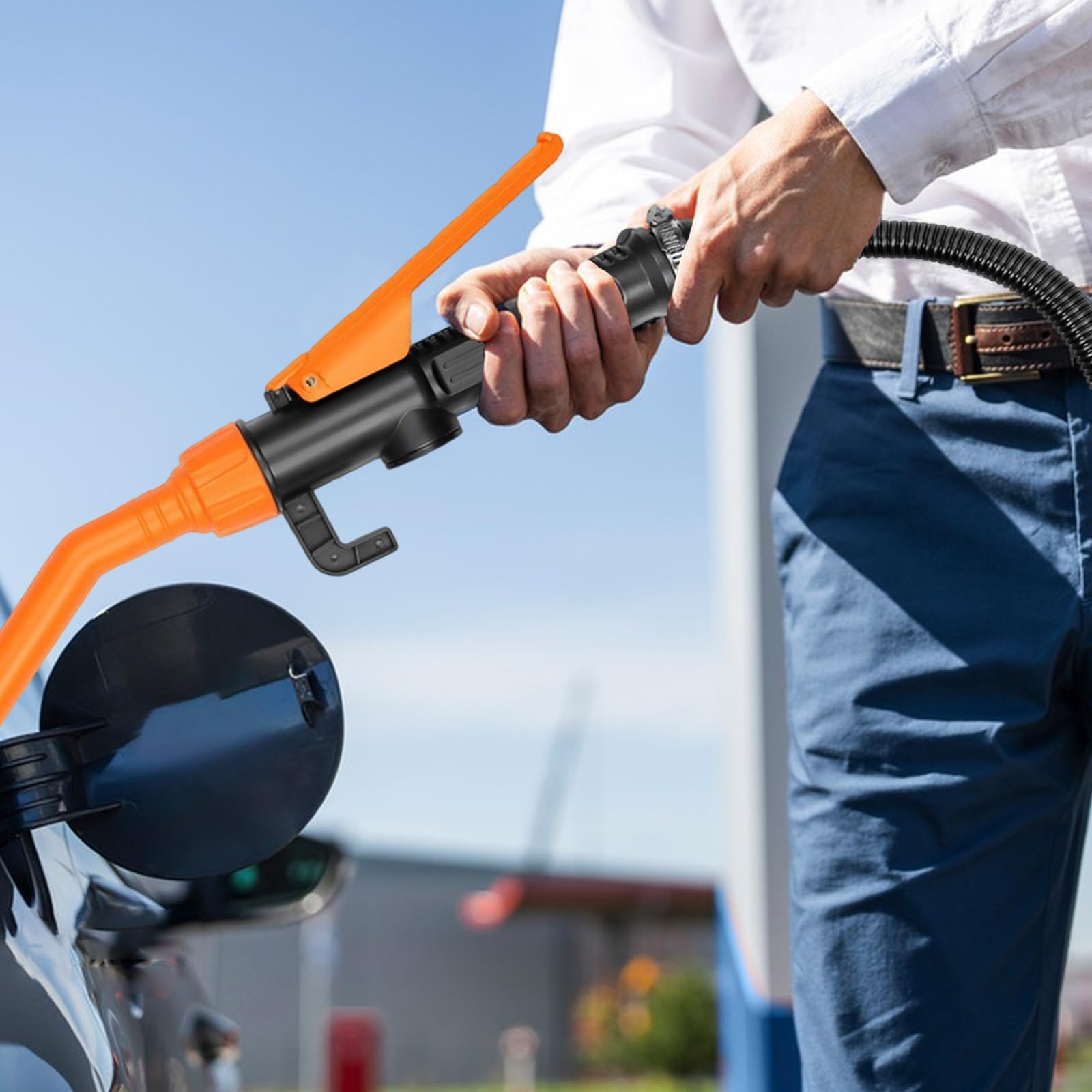 Pompe de transfert de carburant alimentée par batterie, Pompe à essence électrique, Pompe à huile électrique portable pour essence, diesel, eau, carburant (Orange)