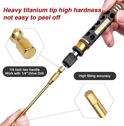 Miniatura 6 de Controladores de 1/4 de pulgada 0.050 in (0.05 pulgadas) 0.059 in 0.079 in 0.098 in 0.118 in titanio RC destornillador hexagonal conjunto de llaves