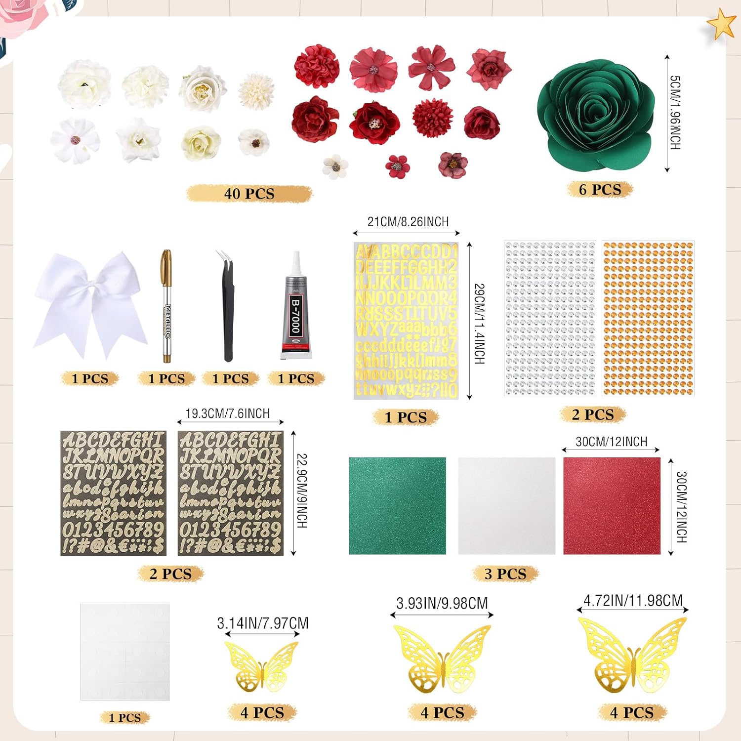 WinnerWhy 52Pcs DIY Mexican Flag Graduation Cap Decorations 2026 Handmade Mexico Grad Hat kit Included Faux Flower Heads Letter Number Rhinestones 3D Butterfly Stickers for Craft Graduation Cap Topper image 2