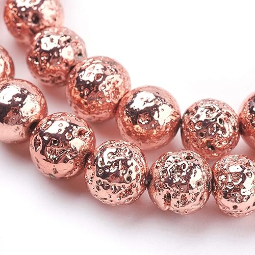 235 cuentas redondas de lava natural de 0.315 in galvanizadas chapado en oro rosa piedra espaciadora bolas sueltas 15.4 in para hacer pulseras,