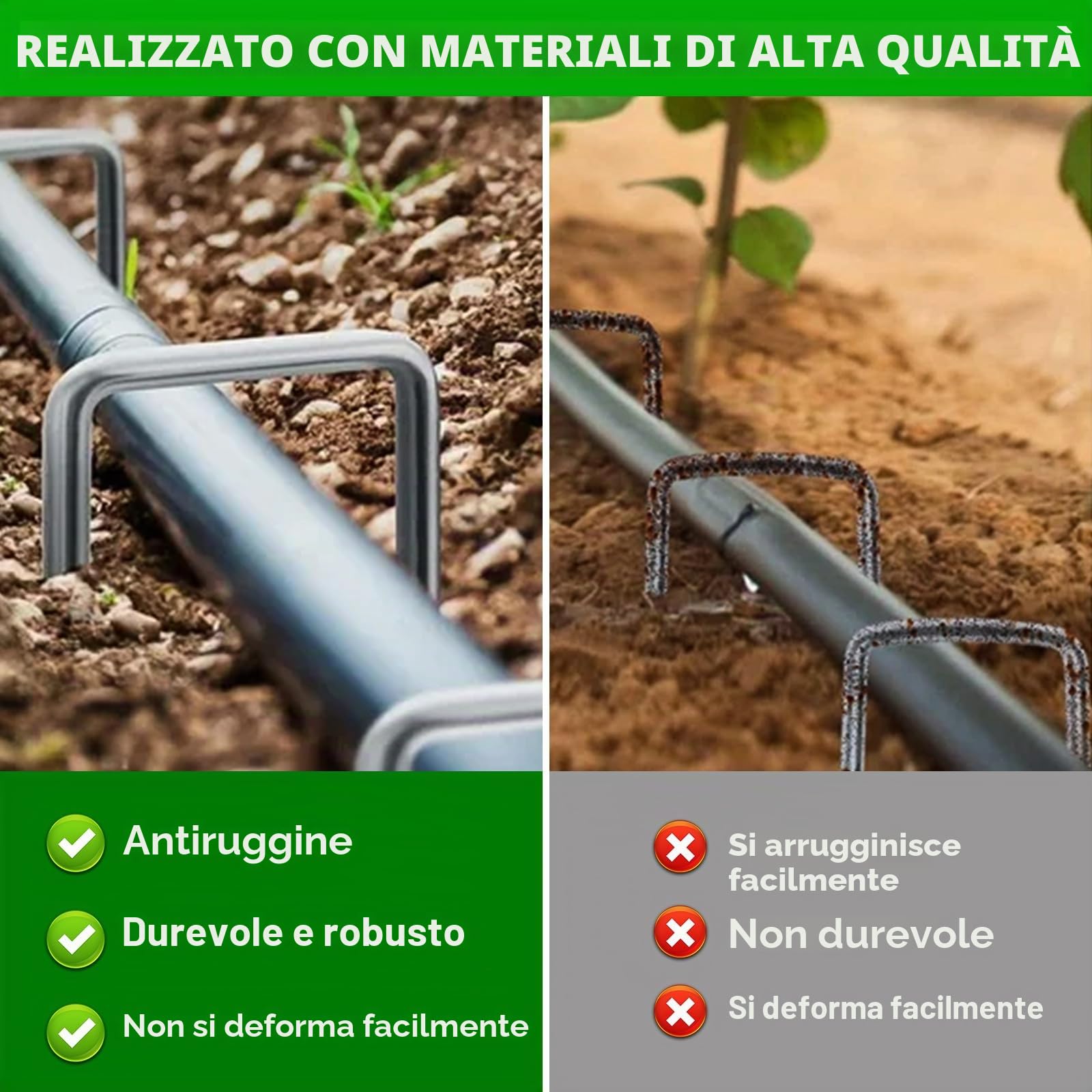 Picchetti Giardino, Picchetti Telo Pacciamatura, 100 Unità + 100 Rondelle +1 Gancio, 150x30x3mm, Da Campeggio, Tenda, in Acciaio, Erba Artificiale, Fissaggio per Campeggio