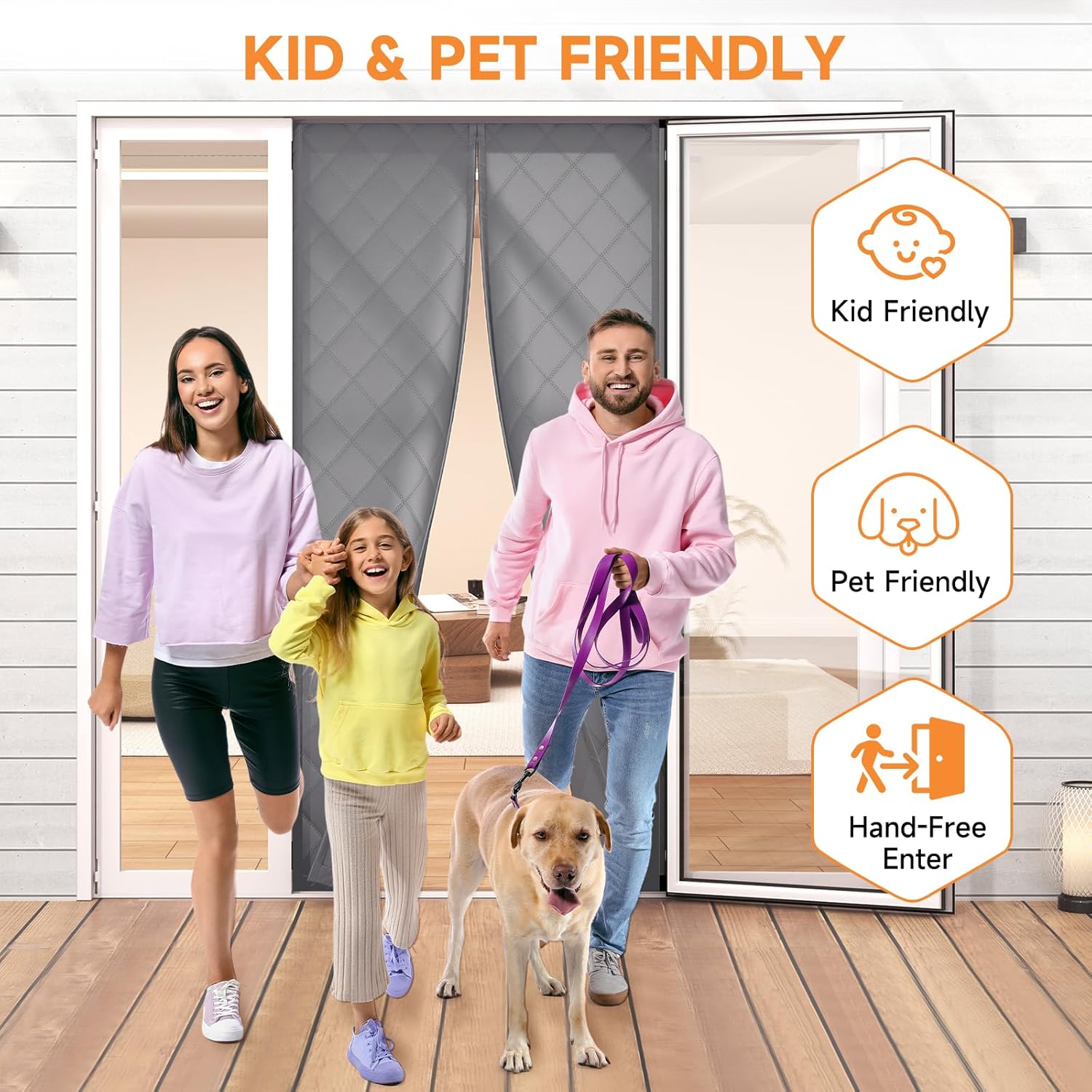Magnetic Thermal Insulated Door Curtain for Winter Fits Door Size 72" x 80", Temporary Thermal Door Cover for Cold with Thickened Cotton, Window Insulation Kit for Sliding Glass Doorways - Gray