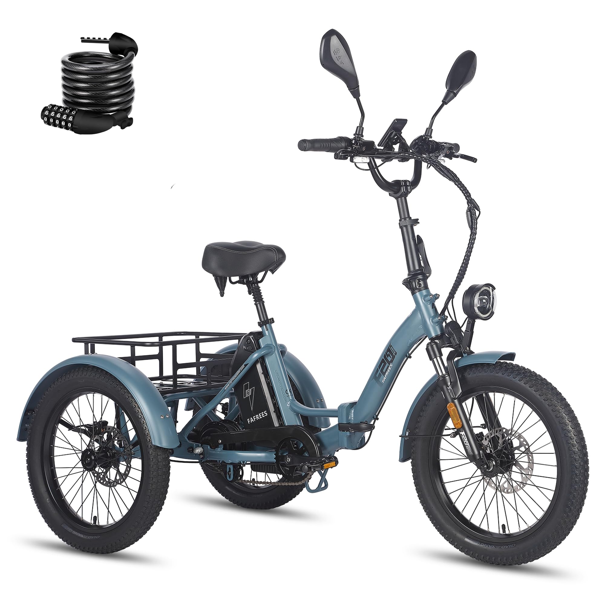 Fafrees F20 Mate Triciclo Eettrico, Fatbike Pieghevole da 20" x 3,0", Batteria da 48 V/21 Ah, Sella con Schienale, Triciclo Elettrico da Carico per Adulti e Anziani, Autonomia 70-120 KM