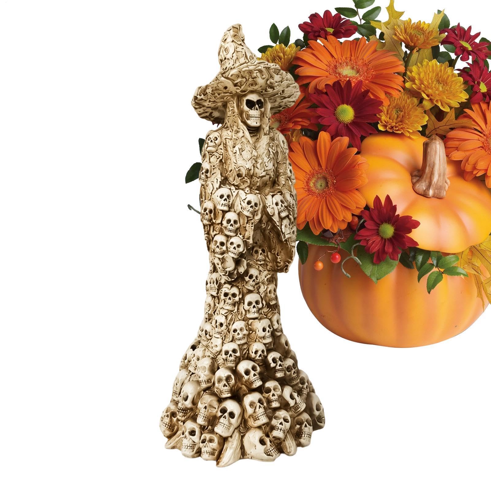 Maison hantée festive : figurine sorcière crâne vintage pour cour et fête