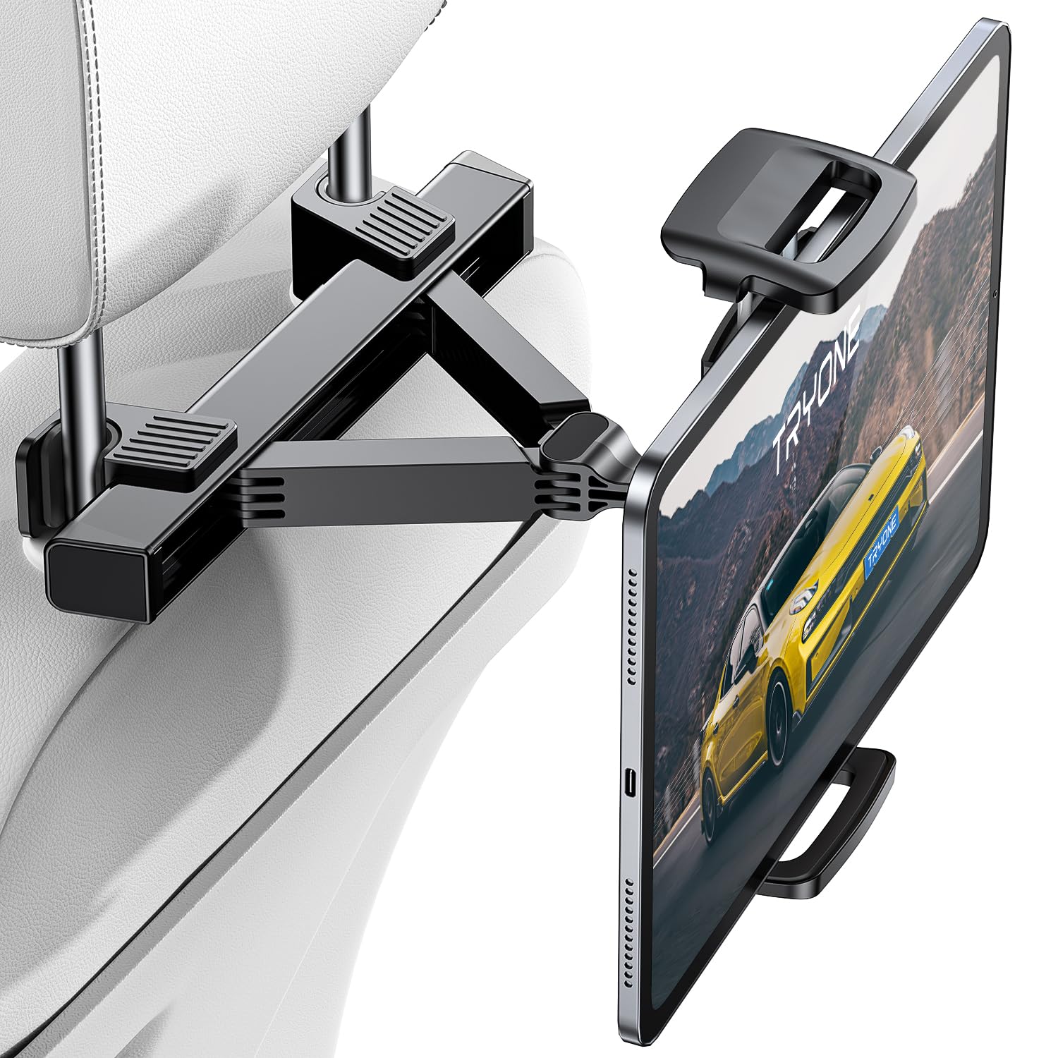 TRYONE Supporto Tablet per Poggiatesta Auto [Acciaio più spesso] Porta Tablet Sedile d'Auto per Bambini Compatibile con iPad Pro Air Mini, Cellulare, Galaxy, Switch, Altri ecc di 4,7-12,9 pollici