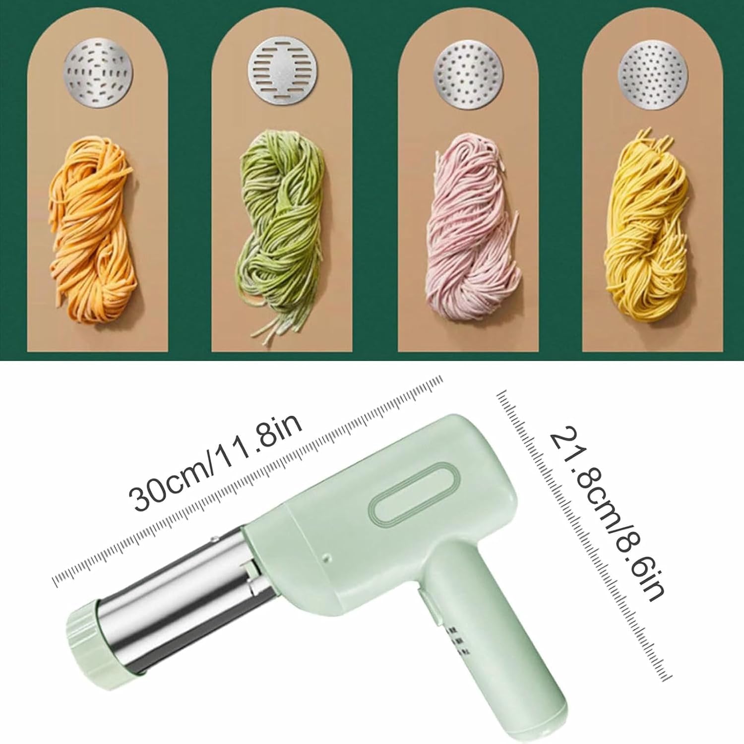 Electric Handheld Pasta Maker, 4-In-1 Cordless Noodle Machine Household Automatic Noodle Pressing Machine with 4 Shaping Molds, Easy to Operate for Home/Comercial Use