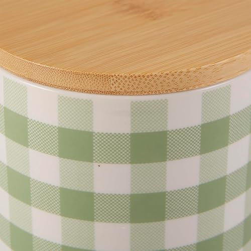 Miniatura 3 de Bone Dry Recipiente de cerámica para mascotas con tapa de bambú, apto para lavavajillas, almacenamiento de encimera, mantiene las golosinas para