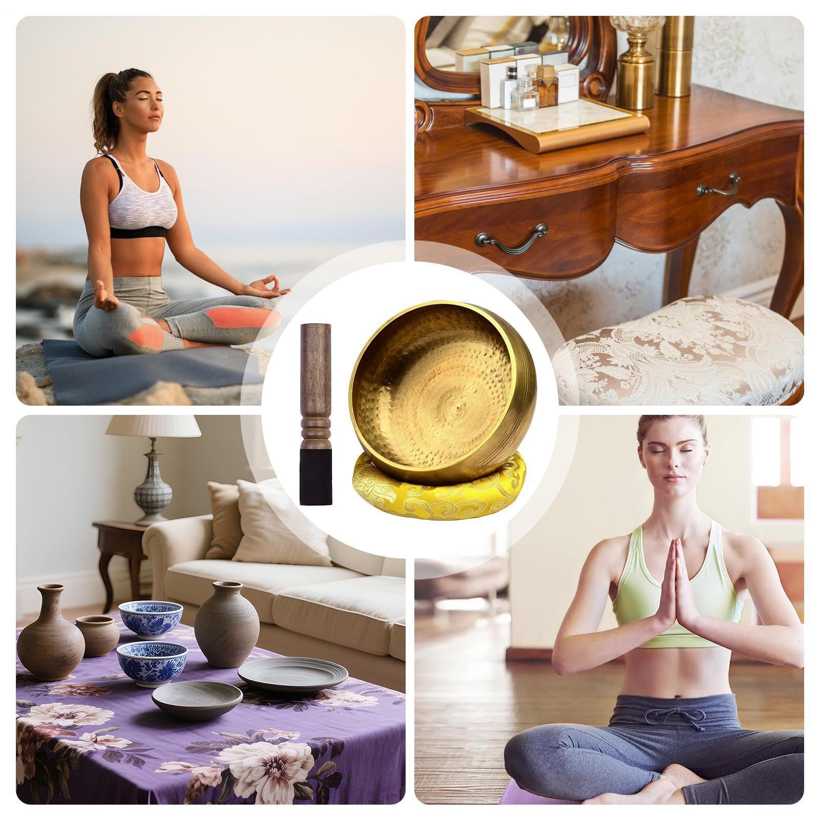 Set di campane tibetane per meditazione, in bronzo, realizzato a mano, per rilassamento profondo, decorazione per la casa, per yoga, spazi benessere, soggiorno, studio, mensole, tavoli e altri luoghi