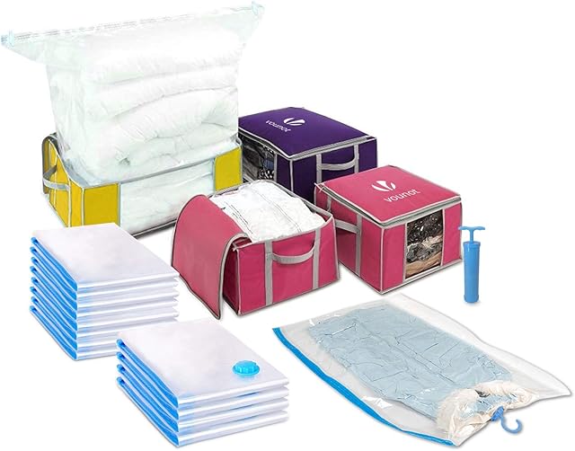 VOUNOT 4 pack Storage Bags with Zips and Handles for Duvets, Clothes, Bedding, 17 pack Vacuum Bags wiht Pump, Multiple Sizes, 2535454769252