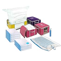 VOUNOT® 4 Pezzi Scatole per Vestiti con 17 Pezzi Sacchetti Sottovuoto Salvaspazio Riutilizzabili, per Lenzuola, Piumoni, Cuscini, Coperte