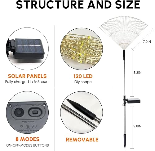 Miniatura 8 de Luces solares de fuegos artificiales para jardín, impermeables, paquete de 2 unidades, energía solar, estaca de arte, iluminación parpadeante para