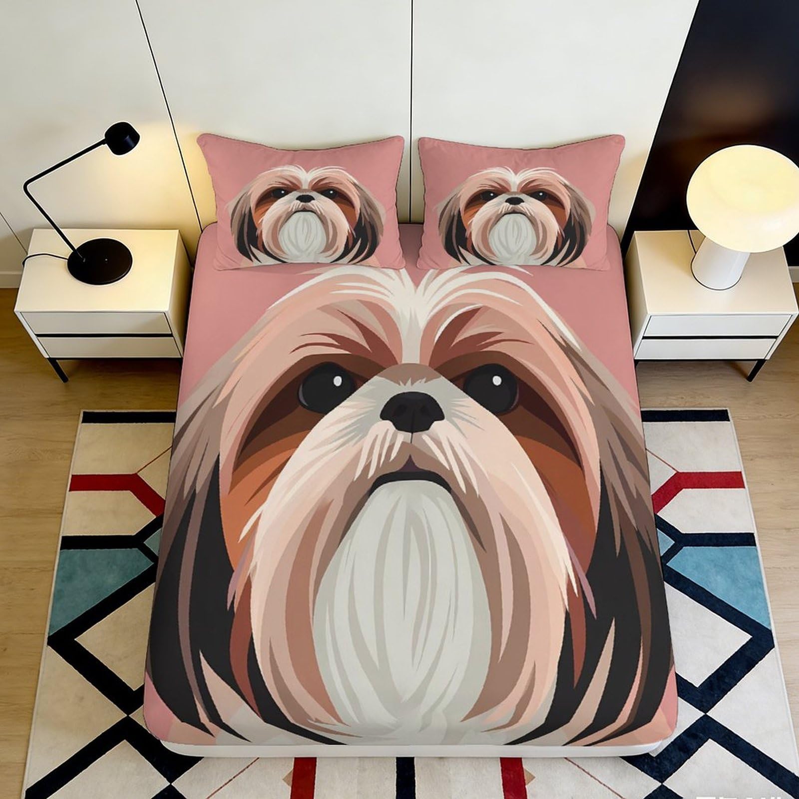 Pnayamiorkfel Style-8 3D Printed Shih Tzu Dog Fitted Sheet Microfiber Pink Cartoon Puppy Bed Cover For Bedroom Guest Room Easy Care 90X200x25cm