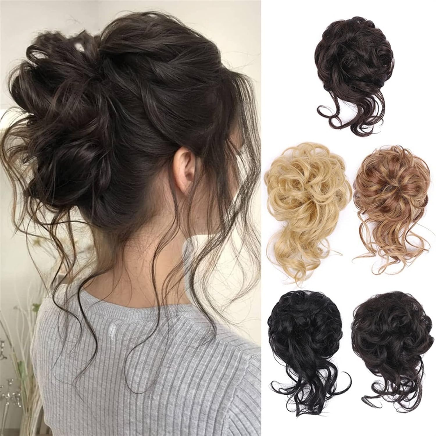 GSOUL Hair Bun Pieces for Women Messy Bun Hair Pieces Long Wavy Wraps Ponytail Extensions Elastic Bands Curly for Women