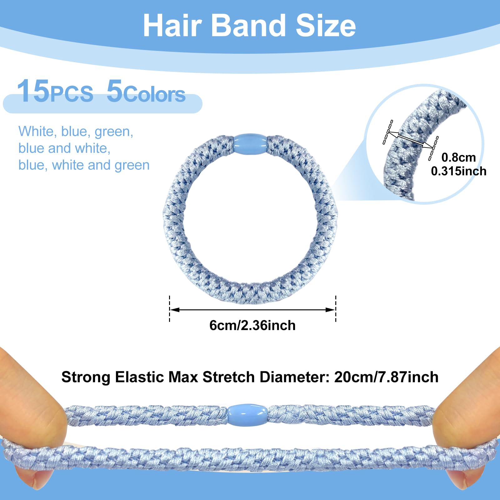 Sularpek 15 Pcs Blue Hair Bobbles for Women and Girls No Damage Elastic Bands, Thick and Curly Hair Ties - Image 2