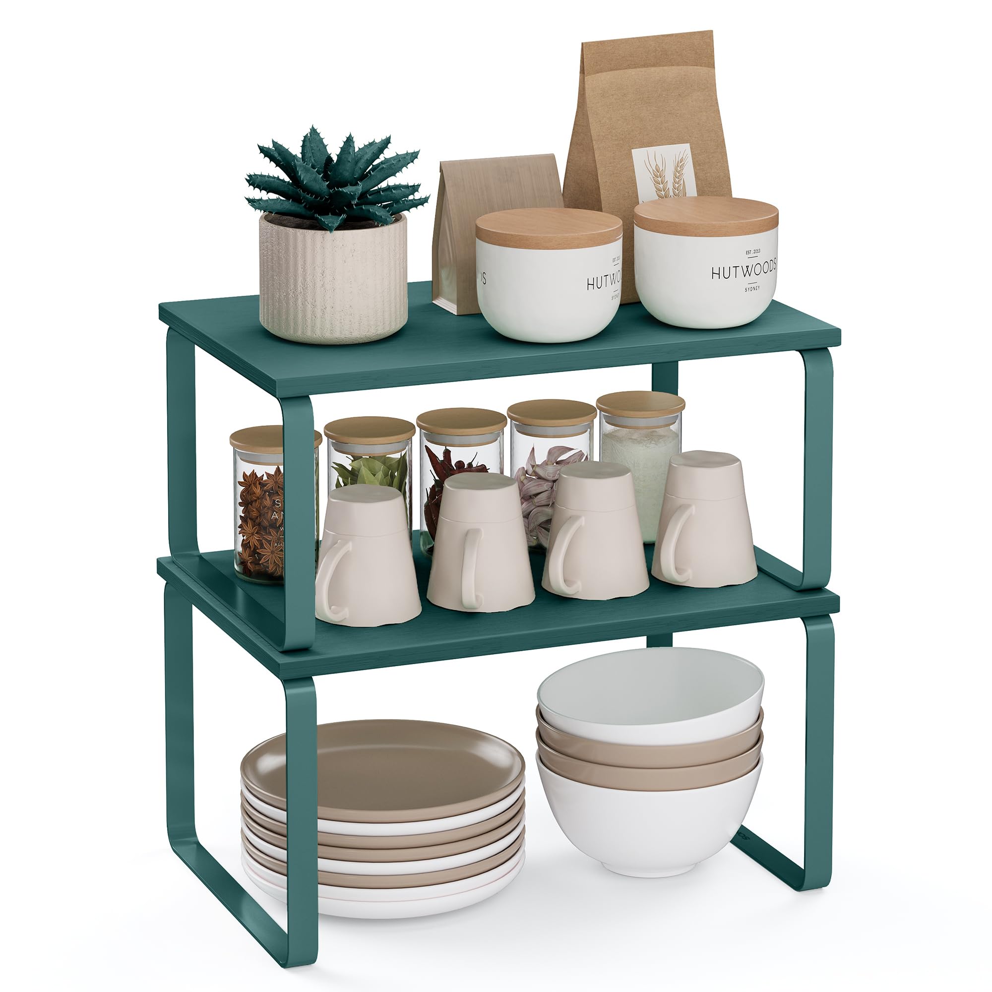 SONGMICS Spice Rack, Set of 2 Cupboard Shelf Organisers, Expandable Kitchen Shelf Organiser, Stackable Spice Holder