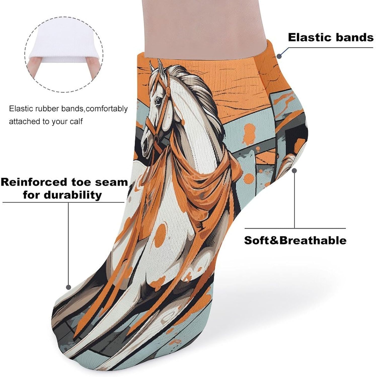 A Cartoon Horse Ankle Sock,Cushioned Crew Socks Low Cut Compression Running Sock with Ankle Support for Men Women(5 Pairs)