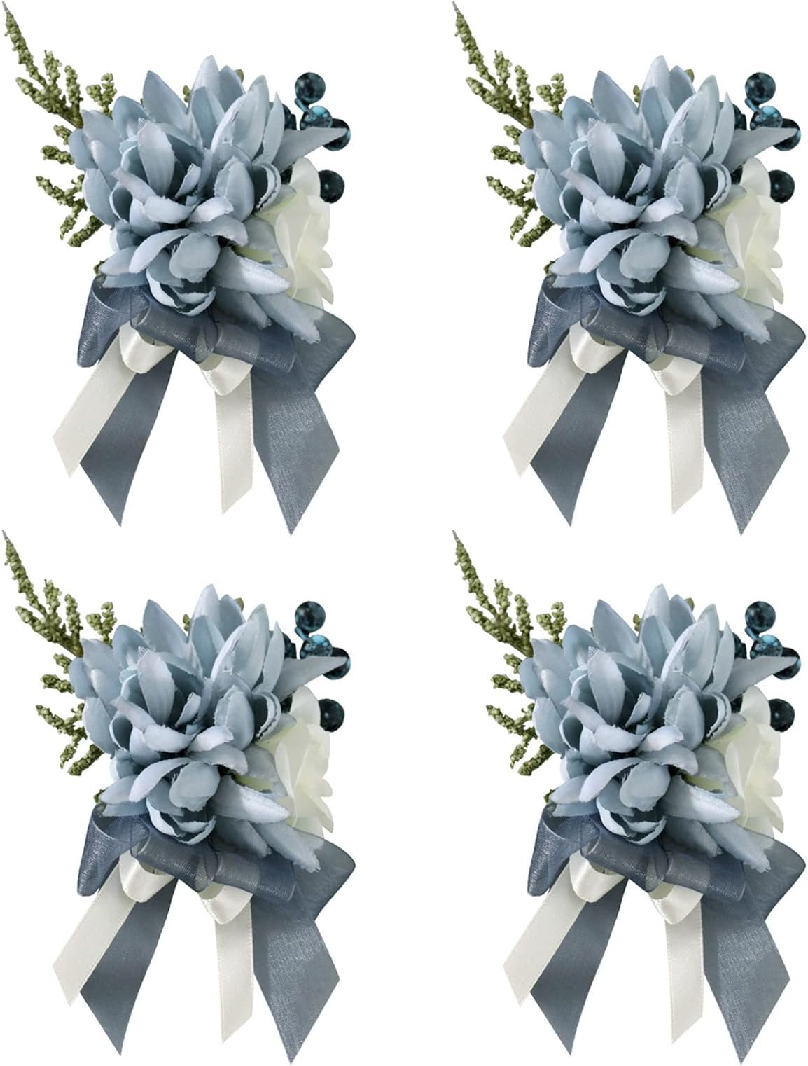 Marooma4PCS Wrist Corsage Boutonniere,Girl Bridesmaid Wedding Wrist Corsage,Haze Blue Wrist and Shoulder Corsage for Wedding Bridal Prom Party Decorations