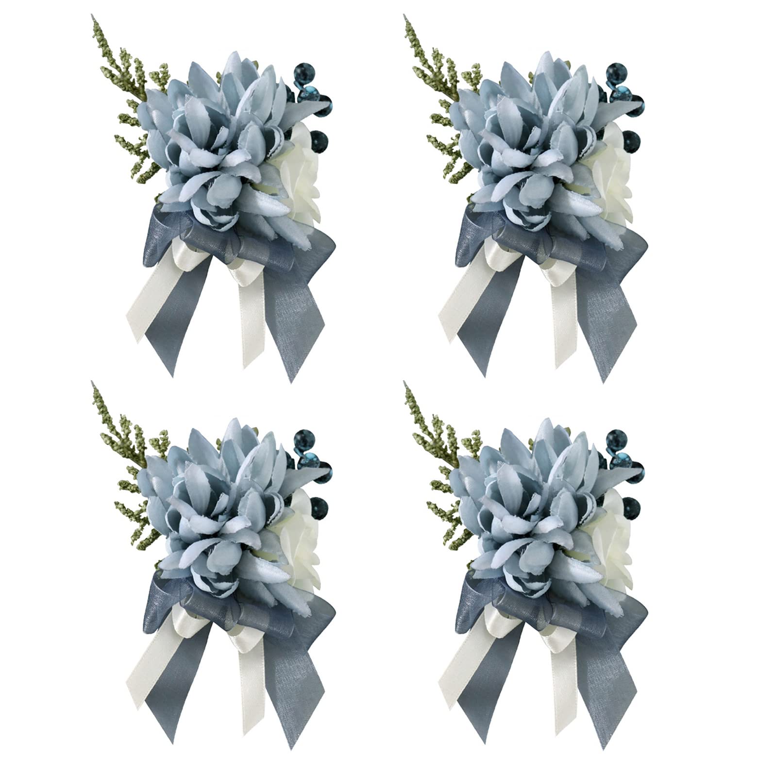 Marooma4PCS Wrist Corsage Boutonniere,Girl Bridesmaid Wedding Wrist Corsage,Haze Blue Wrist and Shoulder Corsage for Wedding Bridal Prom Party Decorations