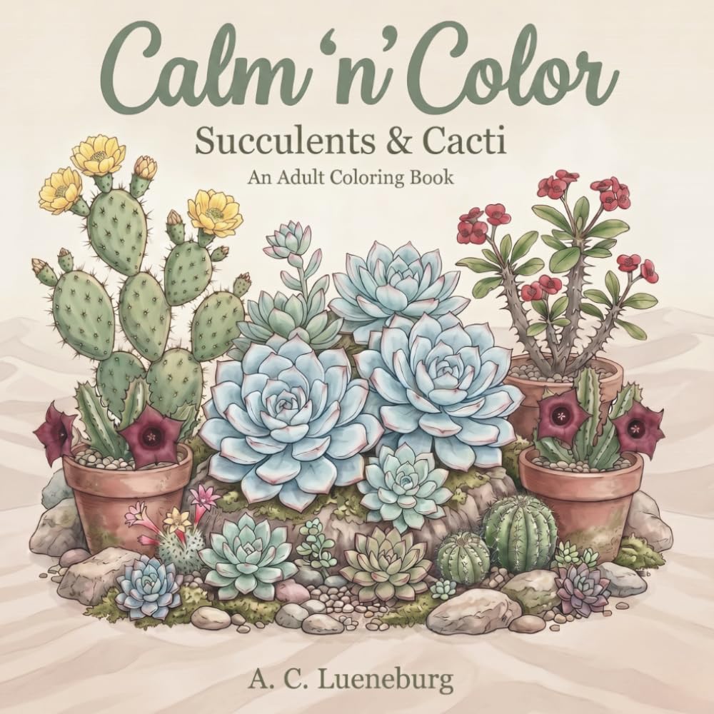Calm 'n' Color Succulents & Cacti: A coloring book for adults & teens about succulent & cacti plants | Great gift idea for vacations, roadtrips, ... etc. (Calm 'n' Color Adult Coloring Books)