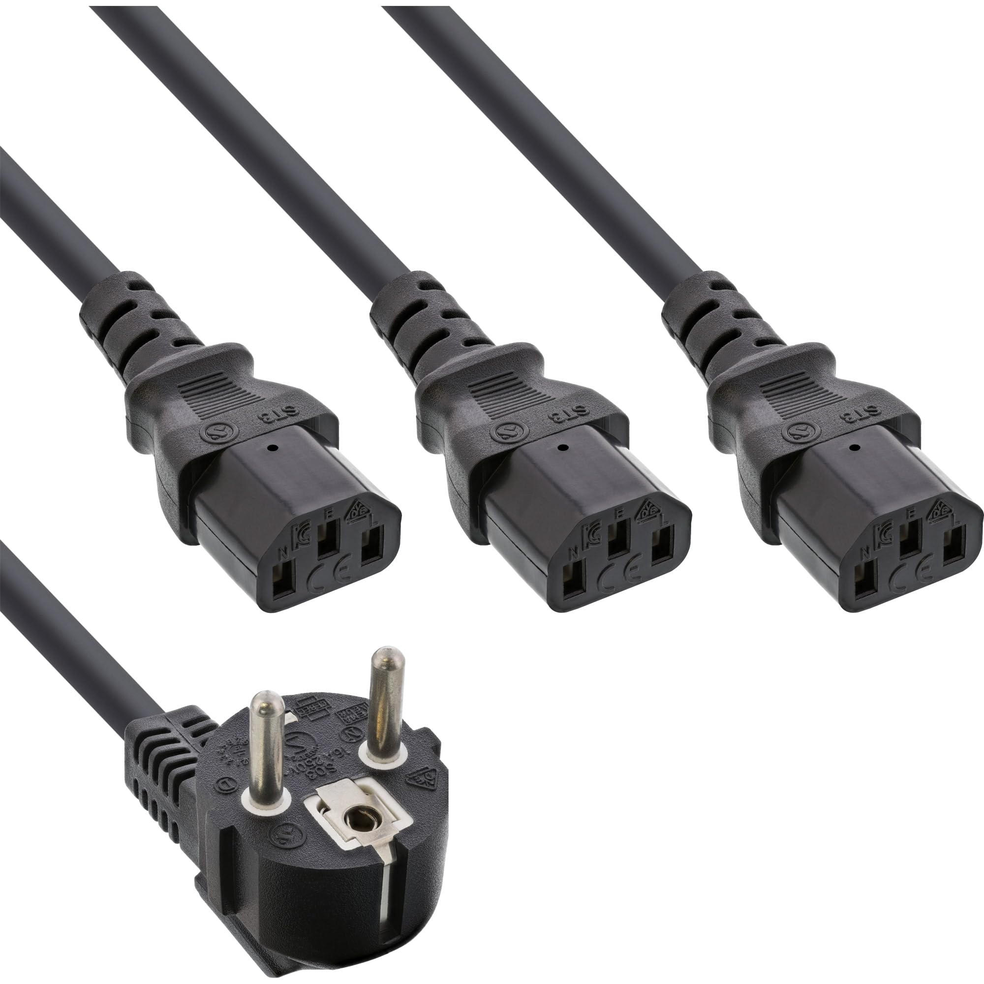 InLine 16657G kabel sieciowy Y, 1 x wtyczka z zestykiem ochronnym do 3 wtyczek urządzeń zimnych, 1 m