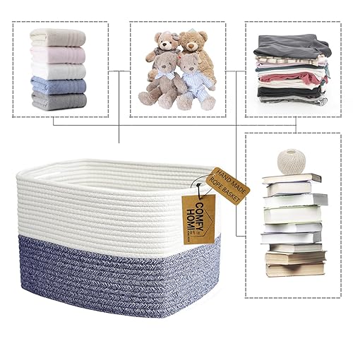 Miniatura 7 de COMFY-HOMI Paquete de 3 canastas medianas de cuerda de algodón con asas para estantes, juguete para perro, bebé, organización de regalos, artesanía