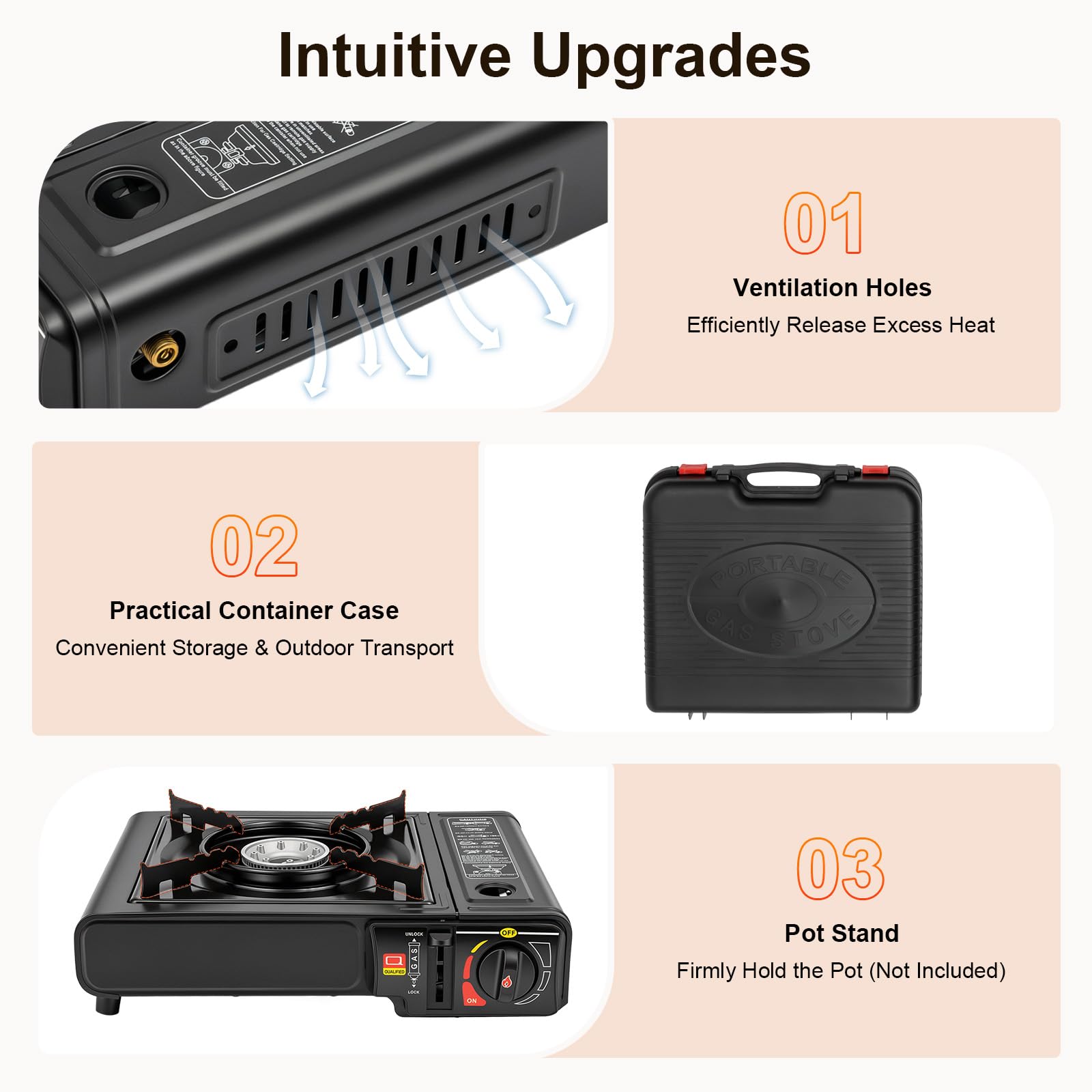 Hornillo portátil de gas para camping, 2500 W, encendido electrónico
