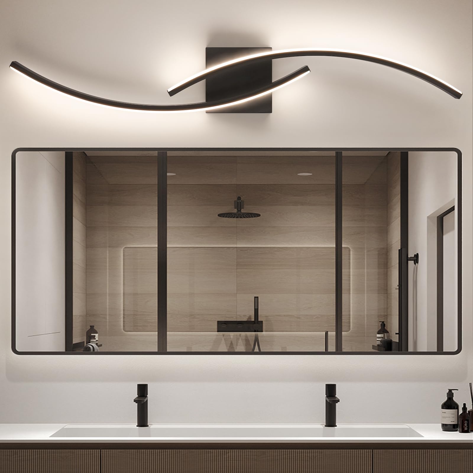 Modern Bathroom Lights Fixtures 31Inch Black LED Vanity Lights 24W Bathroom Wall Light Fixtures Over Mirror 4000K Neutral Light