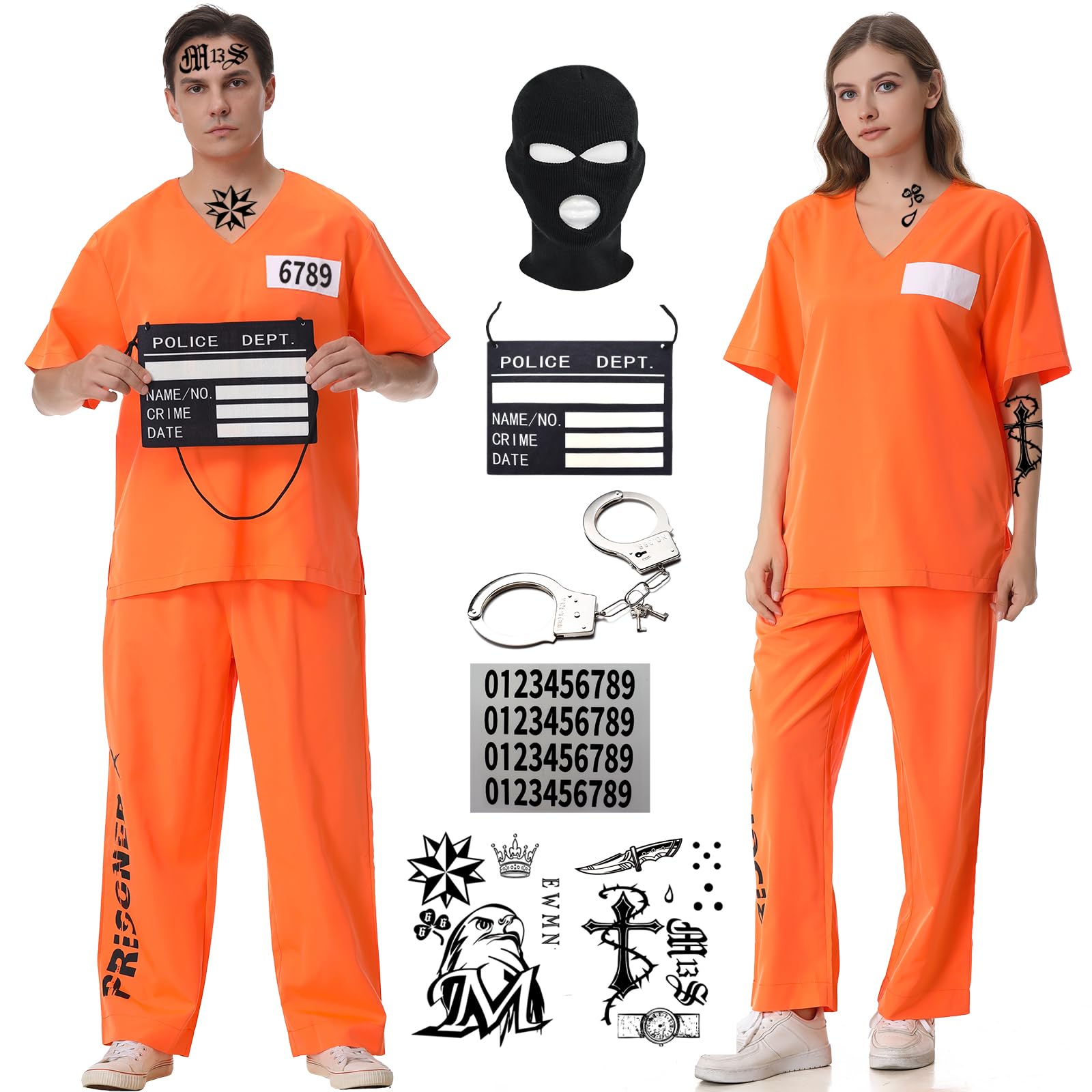 Disfraz De Prisionero Para Adulto – Uniforme Naranja Con Accesorios De Cárcel Para Halloween Y Fiestas