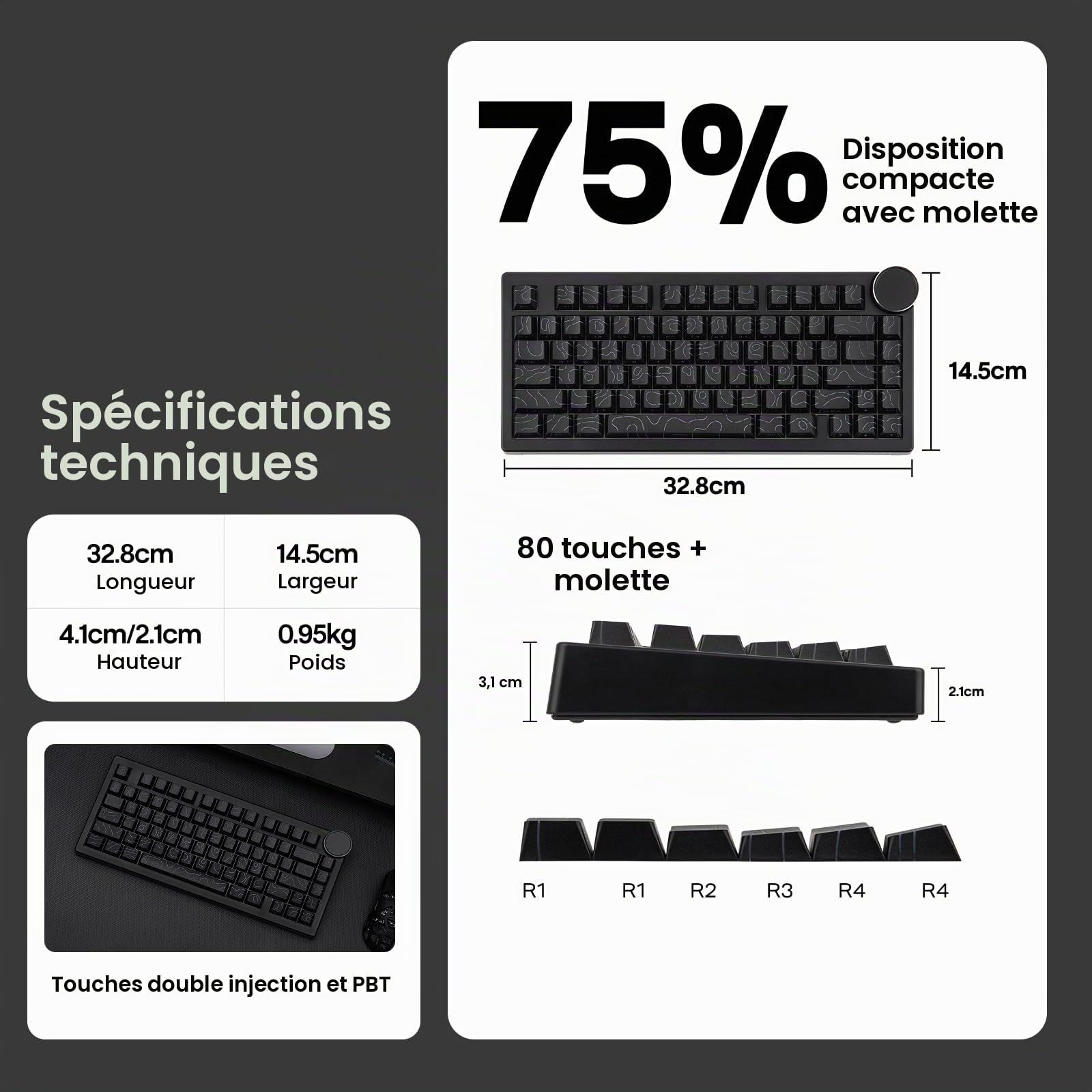 EPOMAKER AJAZZ AK820 V2 Clavier Gamer Mécanique Tri-Mode, Gros Bouton