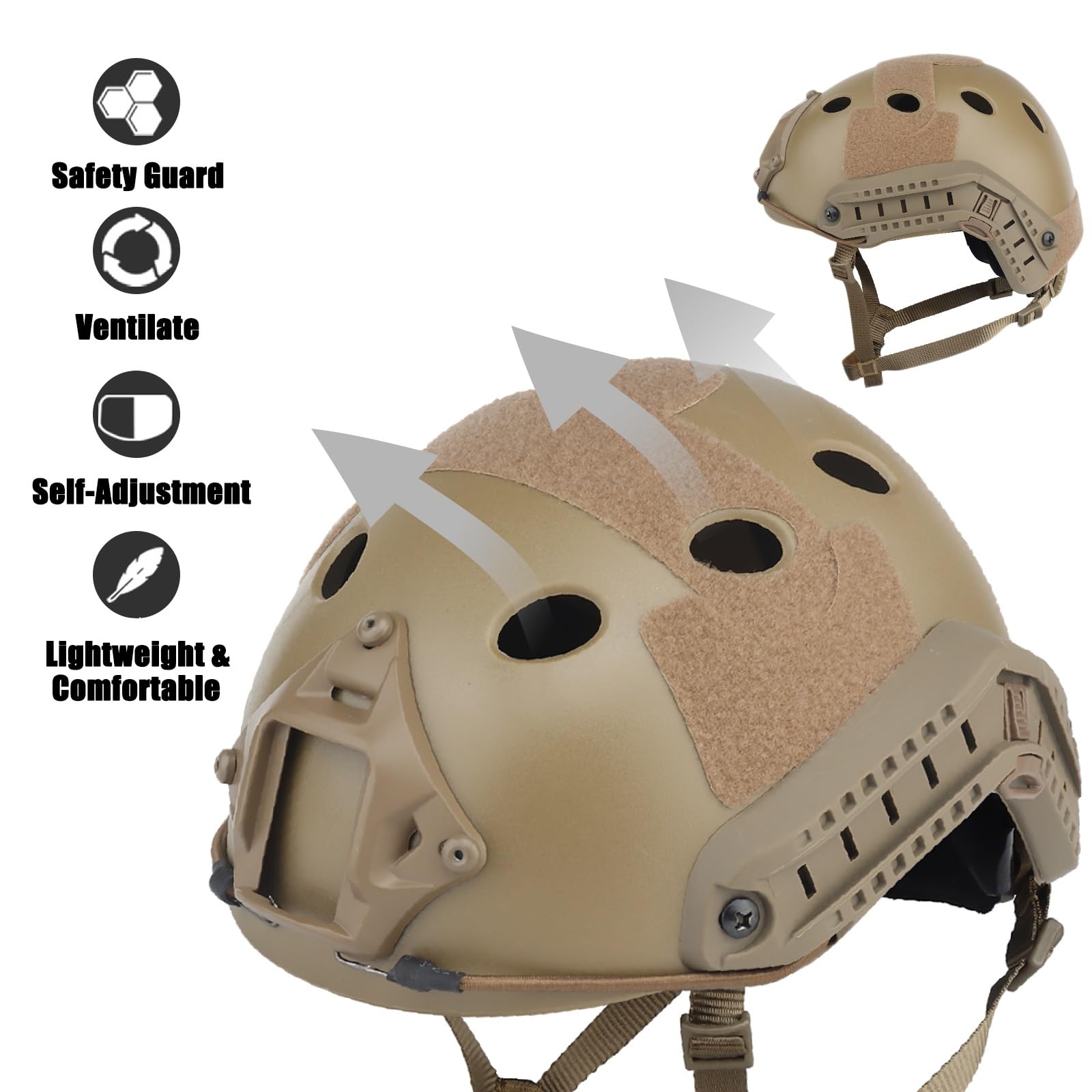 Airborne Helm-Set enthält taktischen Schnellhelm, Gesichtsschutz mit Ohrenschützern und Schienenmontage-Brille