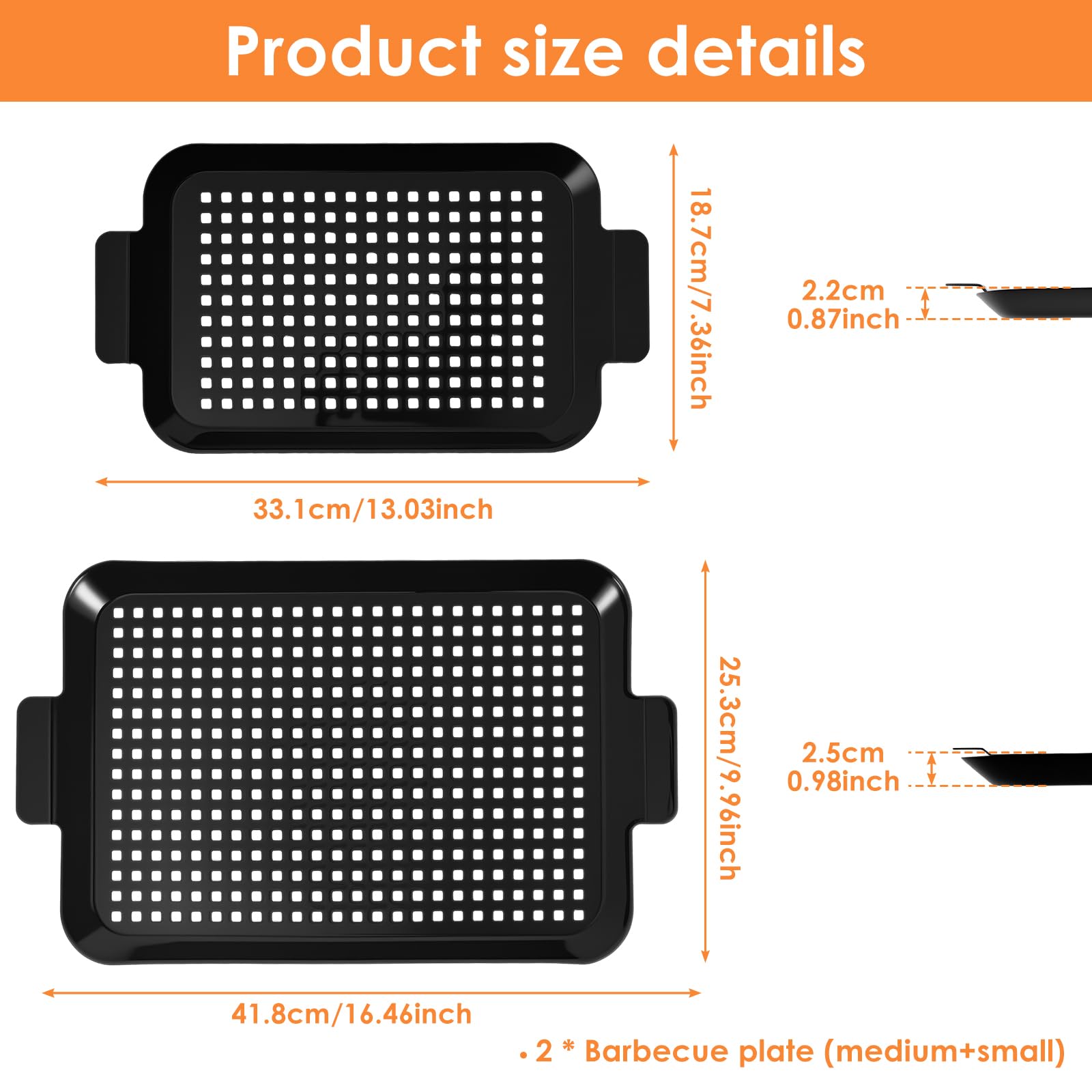 2 Pack BBQ Grill Tray, Nonstick Barbecue Grilling Baskets, Steel Grilling Tray Kit Solid Versatile Barbecue Grilling Basket Easy to Clean Stainless Steel BBQ Grill Tray Set for Camping