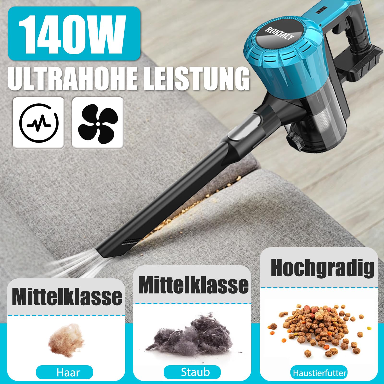 Aspiradora con batería, aspiradora de mano con 2 baterías de 5,5 Ah y cargador, 15000 Pa, potente succión, diseño bajo para debajo de muebles, boquilla giratoria de 180°, incluye accesorios