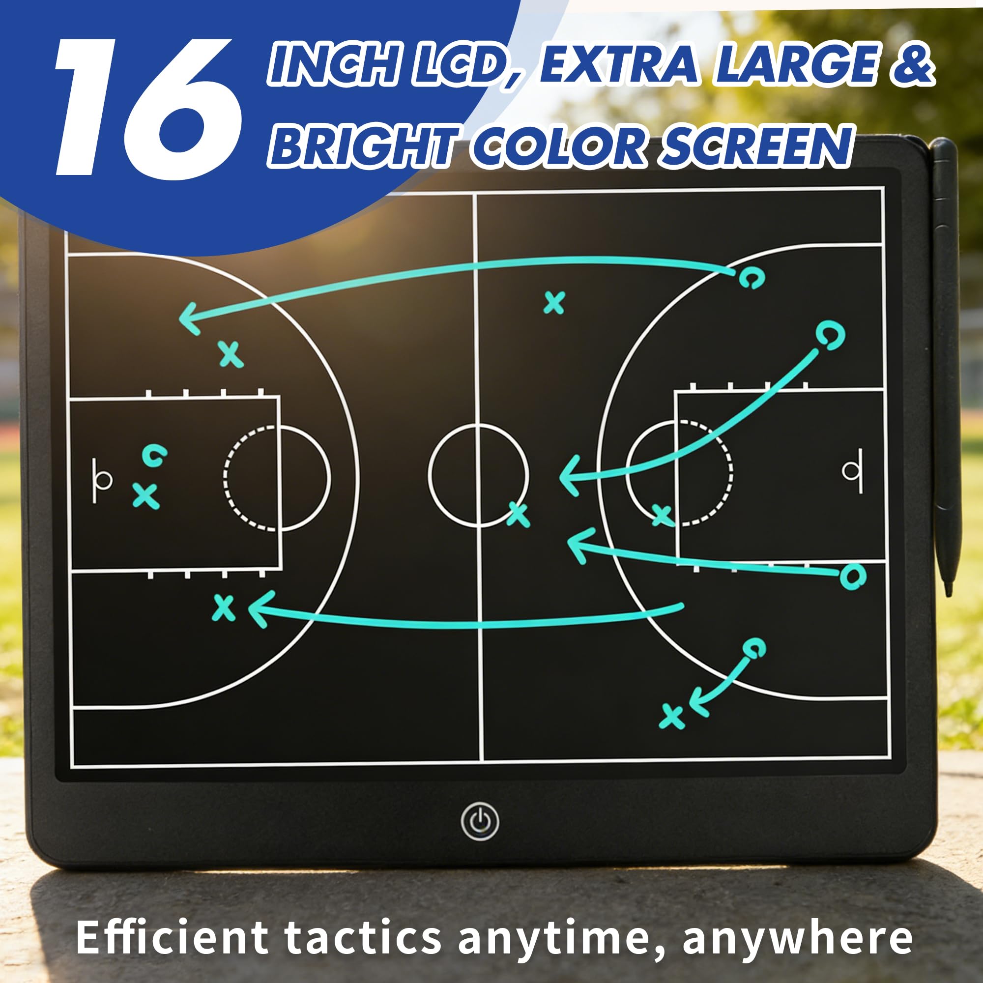 Tavola elettronica per allenatori di pallacanestro – Tavola tattica da basket LCD da 40,6 cm con 2 pennini, accessori essenziali per allenatori di basket, 2 cordini elastici, borsa per il trasporto