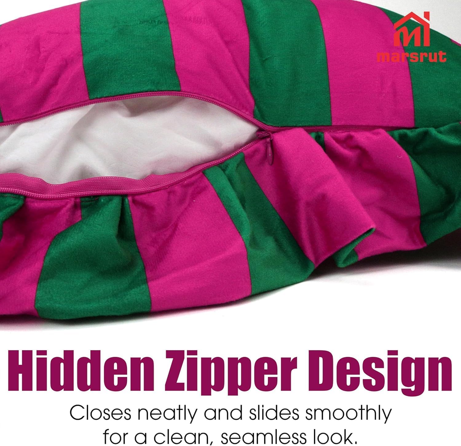 Set of 2 Striped Ruffle Pillow Covers 18x18 Inches, Decorative Throw Square Cushion Cases for Couch, Sofa Living Room Decor, Boho Wrinkle Resistant Shams with Envelope Closure, Polyester (Pink-Green)