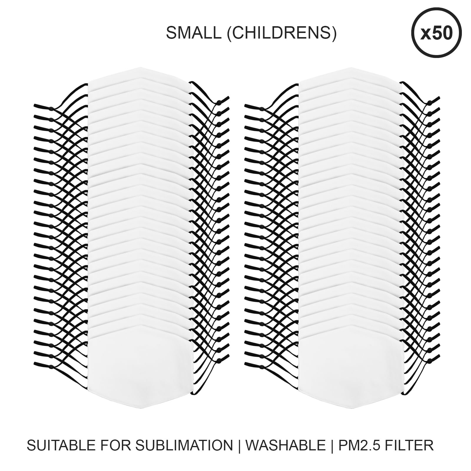 PixMax Masques faciaux en Tissue de Sublimation Vierges, Lot de 50 Masques réutilisables de Taille Petite, Filtre à 5 Couches Enfants Transfert Thermique Personnalisation