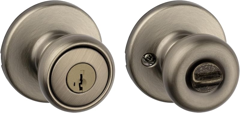 Tylo Pomo para puerta de entrada con cerradura y llave, manija exterior con llave segura, entrada principal y dormitorio, latón envejecido, seguridad SmartKey Rekey resistente a golpes y Microban