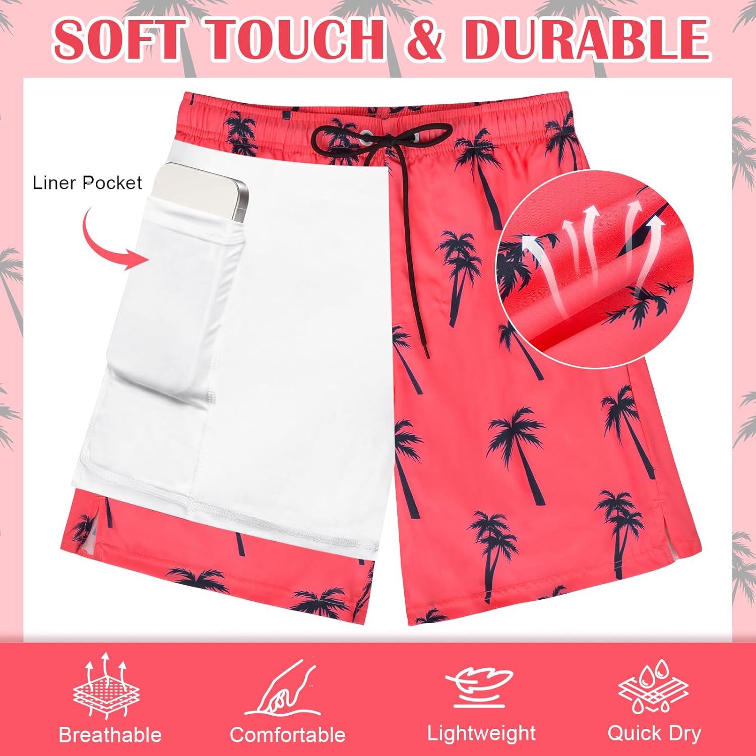 Mens Swim Trunks Bathing Suits Swimwear Swimming Board Shorts with Compression Liner Quick Dry Beach Swimsuit - Image 5