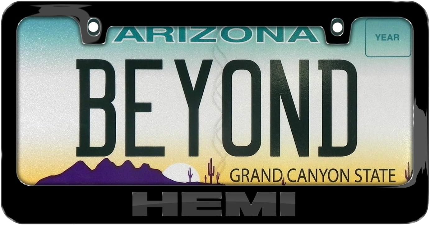 iPick Image Made for HEMI Logo in 3D Dark Gray Letters on Black Metal License Plate Frame