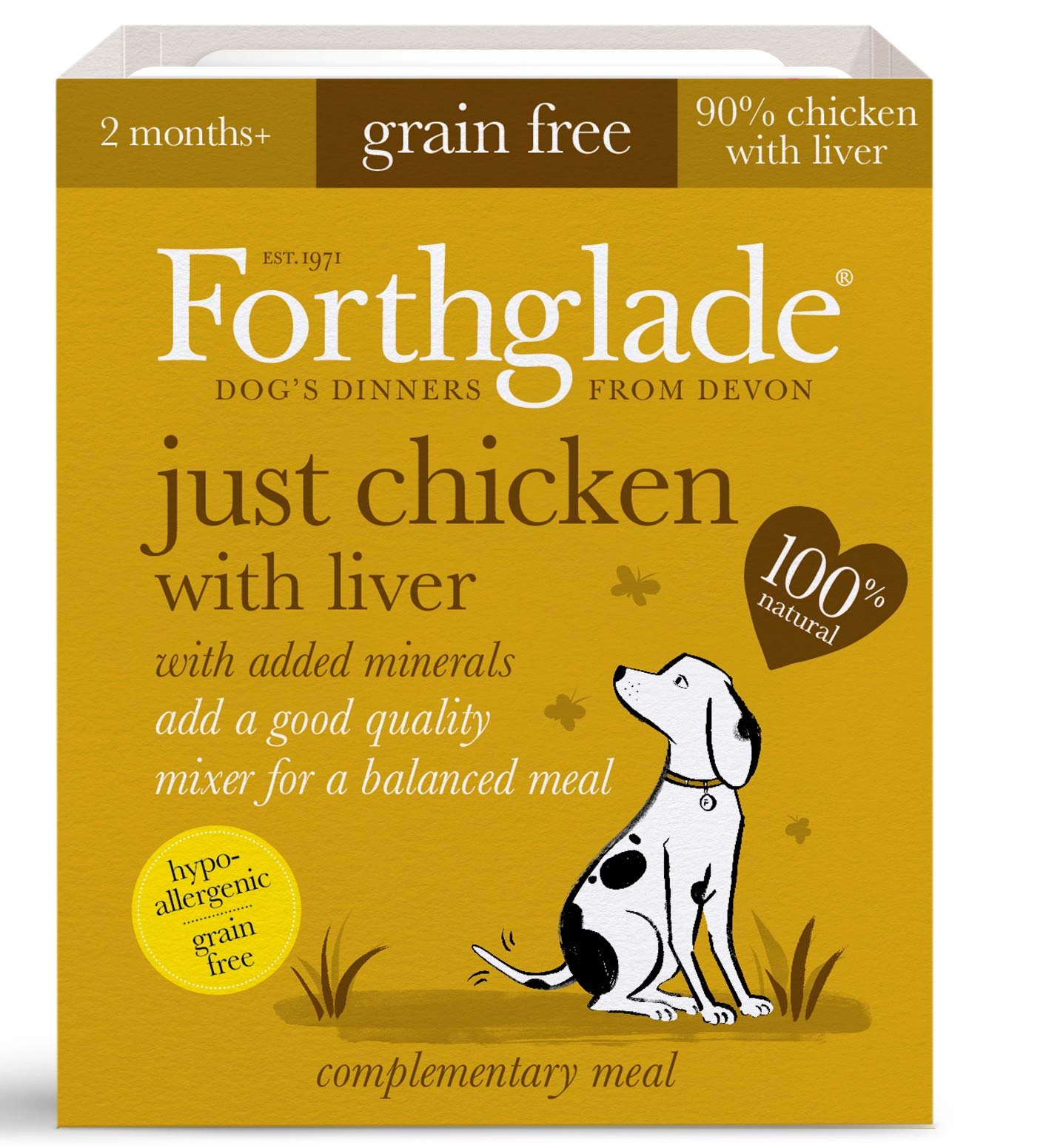 Forthglade Natural Grain Free Complementary Wet Dog Food Just 90 Percent Chicken with Liver 395 g