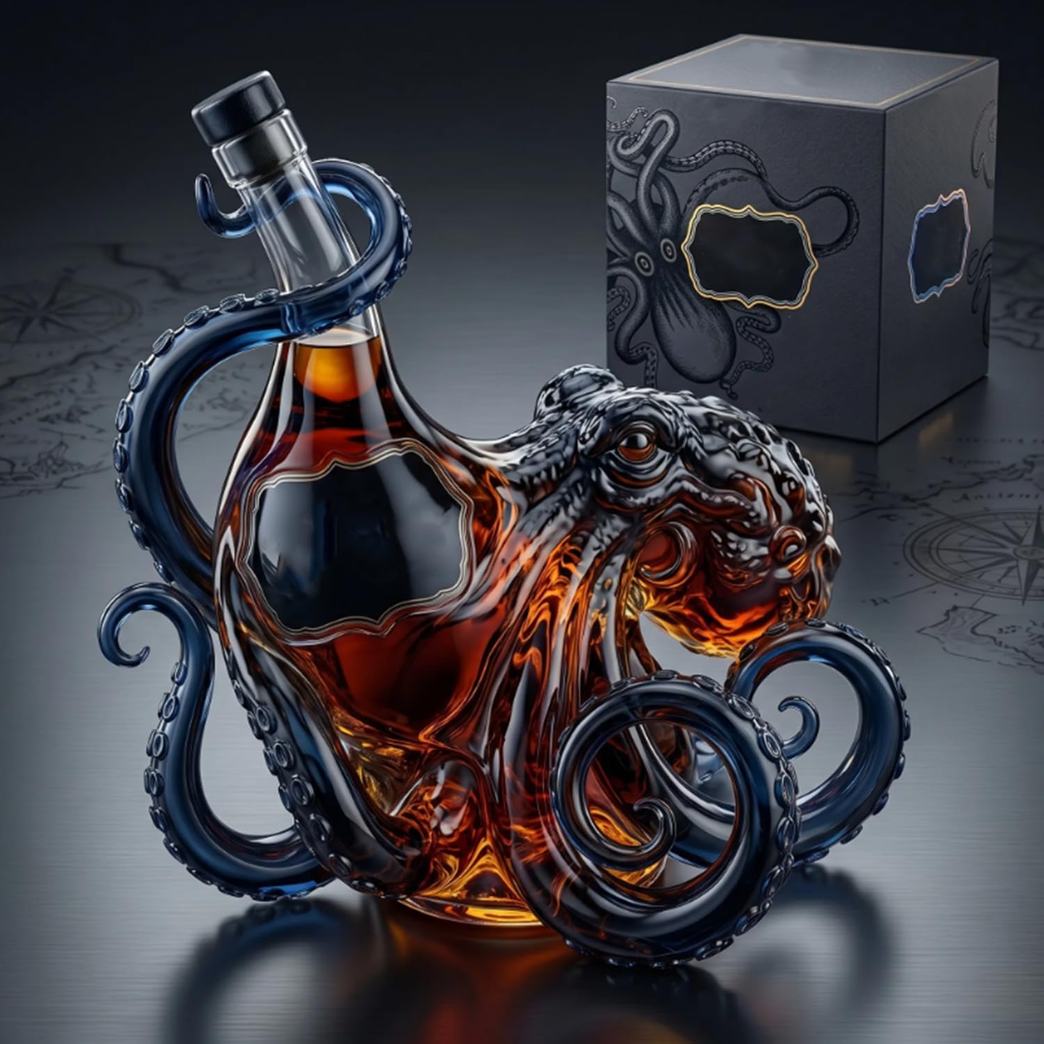 Rum Edition - Botella decorativa 3D con forma de pulpo, decoración náutica para vino, licor, refrescos o taza Stanley