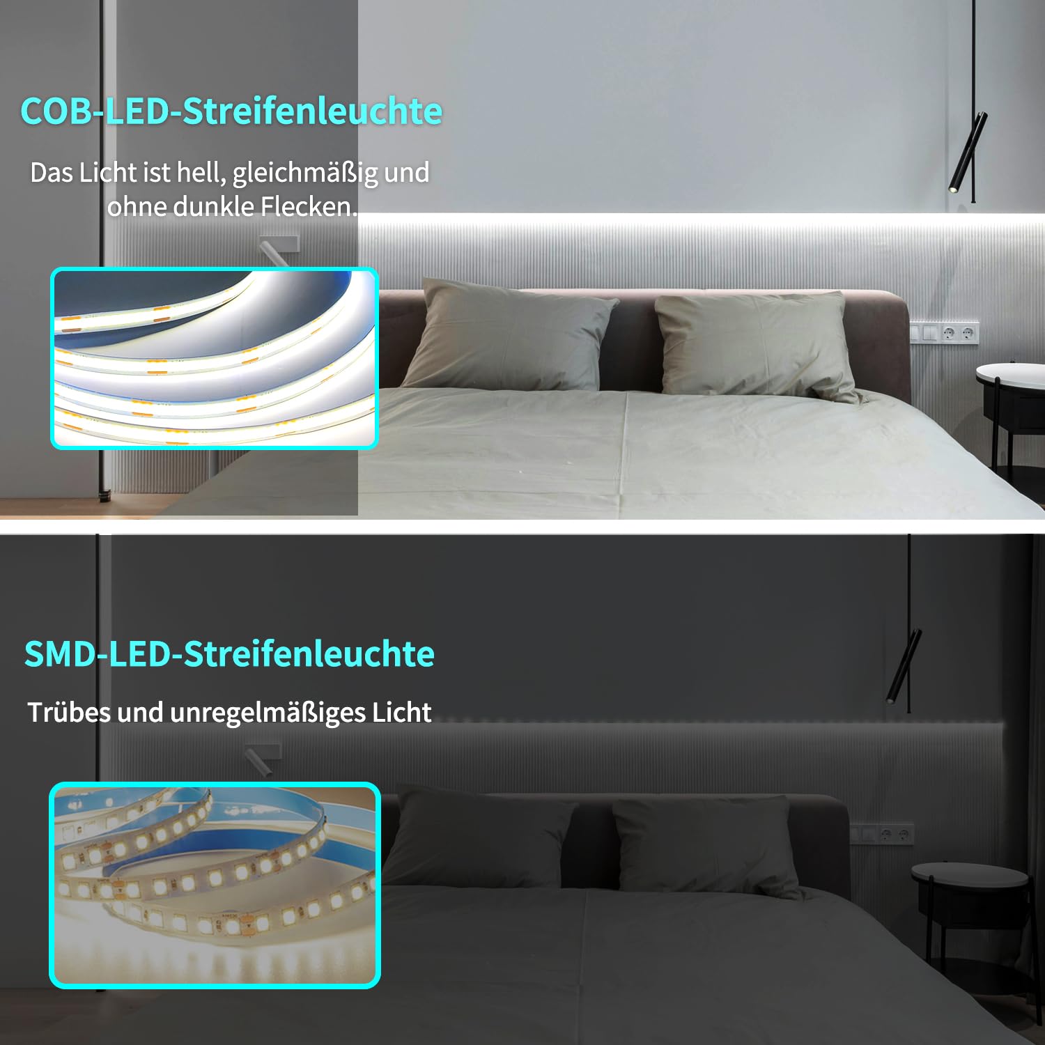 cob Led strip 10m,mit Fernbedienung,APP Steuerung,DC24V 6000k Weiß LED band,flexible Dimmbar COB LED Streifen,anwendbar auf Schlafzimmer, Raum,Schrank,DIY Dekoration