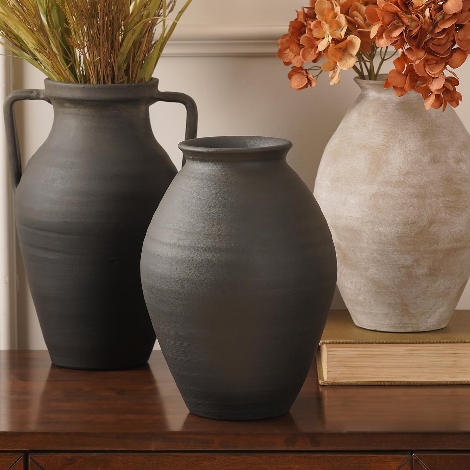 Pure Home + Living Charcoal Textured Terracotta Vase, Ideal for Home Décor, Flower Arrangements, Centerpieces, Living Room, Dining Table, Office, Modern Interiors, Parties & Gifting (Pack of 1)-image-11