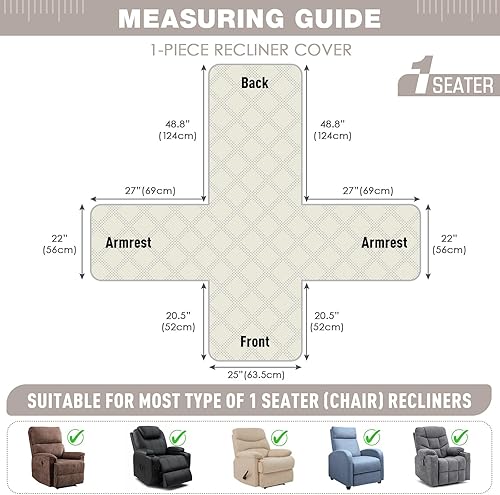 Miniatura 298 de TAOCOCO Funda para silla reclinable 100% impermeable con correas dobles, fundas antideslizantes para silla reclinable con bolsillo, protector